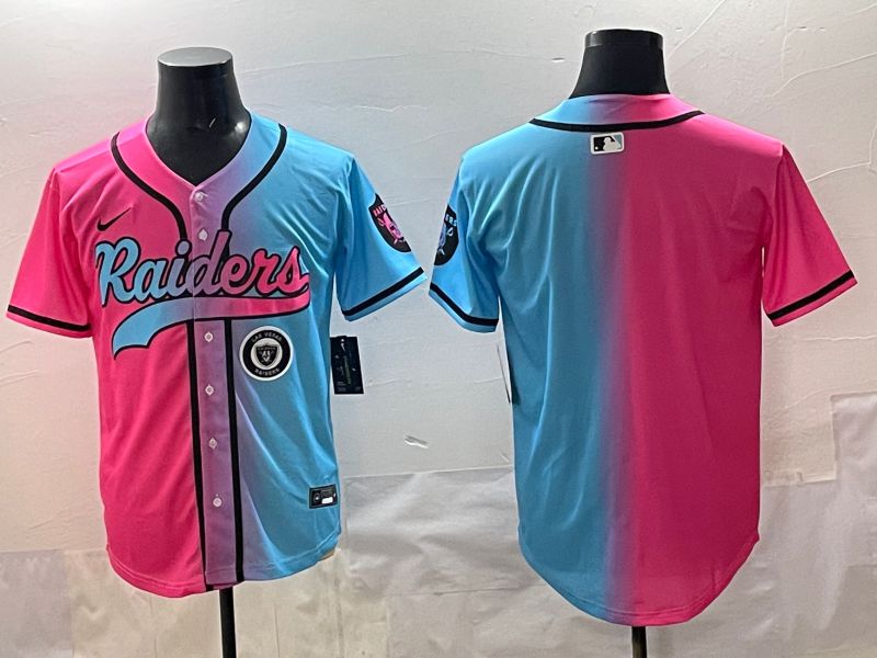 Men 2025 Oakland Raiders Blank Blue pink Nike Limited NFL Jersey style 005